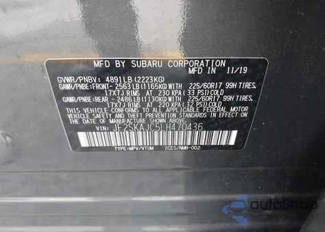 2020 Subaru Forester Premium from USA, damaged, VIN JF2SKAJC5LH470436